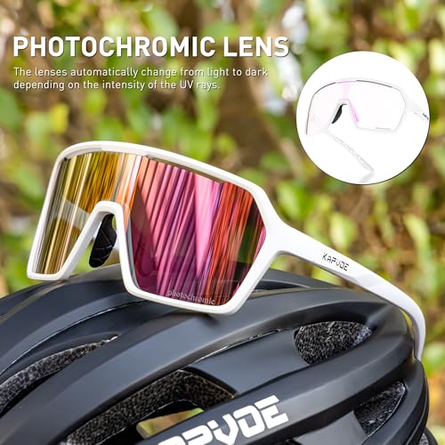 KAPVOE Photochromic Cycling Glasses Men Mountain Bike Glasses Women Clear MTB Sports Sunglasses TR90 Biking Goggles Transition Bicycle Glasses Triathlon Running UV Protection Pink — view 3
