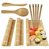 LUMITERRA Kit para Hacer Sushi de 10 Piezas, Reutilizable, Incluye 3 Tapetes para Rodar, 5 Palillos, 1 Cuchillo para Sushi y 1 Esparcidor de Arroz, Set Profesional DIY para Principiantes
