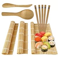 LUMITERRA Kit per Sushi da 10 Pezzi, Set per Sushi Fai da Te, Cofanetto con 3 Stuoie di Bambù per Arrotolare Il Sushi, 1 Coltello Giapponese, 5 Paia di Bacchette e 1 Cucchiaio per Il Riso