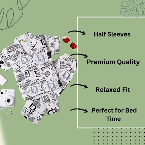 Image of A Little Swag Cotton Printed Night Dress Soft Night Suit Sleepwear Nightwear Set Unisex Kids Wear