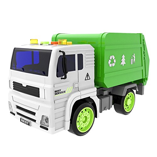 Garbage Truck Toy Recycle Truck Friction Powered for Boys and Girls Purifier with Light and Sound, 4 Wheels, 1:20 Advanced Simulation Model-City Sanitation Series, Green and White