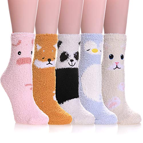 MIUBEAR Womens Fuzzy Slipper Socks Animal Super Soft Warm Cute Microfiber Cozy Fluffy Winter Christmas Home Socks (Animal C)