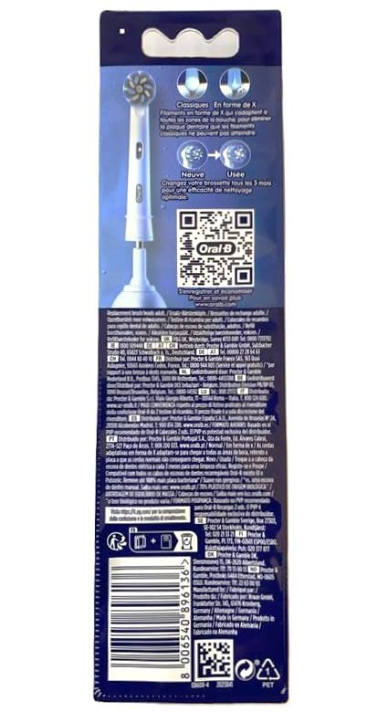 Image of Oral-B Pro Sensitive Clean Electric Toothbrush Head, X-Shaped & Extra Soft Bristles For Gentle Brushing & Plaque Removal, Pack of 4 Toothbrush Heads, White