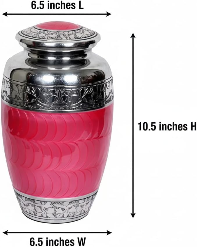 Elegant Pink Cremation Urn for Human Ashes – Large Adult Metal Funeral Burial Memorial Ashes Container, Handcrafted Engraved Design with Secure Lid, Holds up to 200 lbs