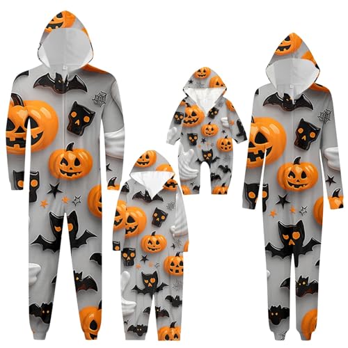 YMAMIYO 2025 Family Halloween Costumes Long Sleeve Jumpsuit Zip Up Hoodies Rompers Fall Pajamas Couples Matching Outfits Women Grey