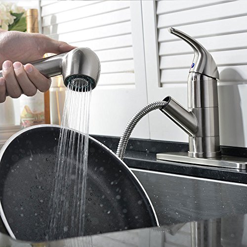 Ufaucet Modern Best Commercial Cen Brushed Nickel Stainless Steel Single Lever Single Handle Pull Out Sprayer Prep Kitchen Sink Faucets,Brushed Nickel Finished