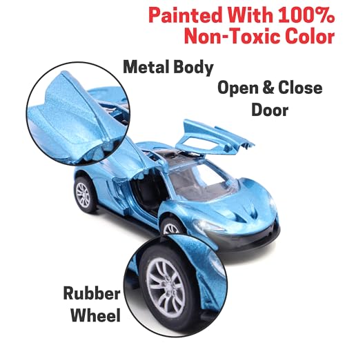 Image of ADITI TOYS Die Cast Car for Kids Alloy Metal Pull Back Car Toy Car Toy Vehicle with Openable Doors & LED Lights Car for Kids Collectible Toy Vehicle Gift for Kids Boys Girls BIS Approved (Blue)
