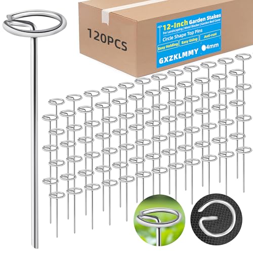 12 Inch 120Pcs Thick 8 Gauge 0.16 in Circle Top Landscape Fabric Pins Hard Holding Galvanized Landscape Fabric Stakes for Tent Weed Barrier Fabric Plant Cover Landscape Pins Stronger Not Easy Bend