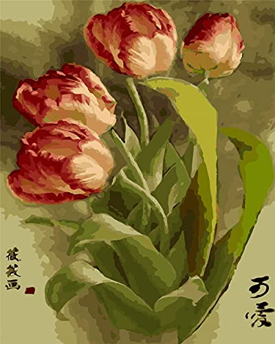 TeenieArt Kits De Pintura De Tulipanes por Números, Regalo De Bricolaje para Niños, Adultos, Postre, Kits De Pintura Al Óleo Abstracta para Decoración del Hogar Moderna, Regalo 40X50Cm Sin Marco Cover