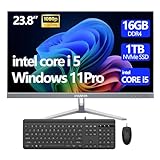 HVLANYN 23.8-Inch Fhd All-in-One Desktop Compute,Core i5, 16GB DDR4 RAM,1TB PCIe SSD,1920x1080 FHD Display, WiFi, Bluetooth,Mouse and Keyboard Include,with 1-Year Warrant