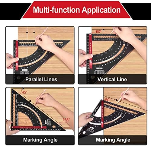 Carpenters Square Tool 12 inch Roofing Square Adjustable Set Square carpentry Builders Framing Rafter Square Aluminium Metal Woodworking Triangle Ruler Quick Measuring Joiners Roofers Square