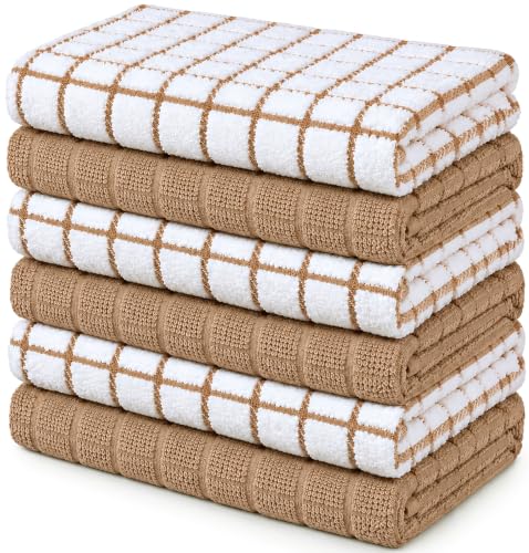 Bumble Kitchen Towels (6-Pack), 16"x28", 100% Cotton Dish Towels - Tan