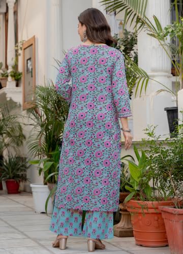 Image of Amayra Women's Pure Cotton Straight Kurta Set with Palazzo Pants & Dupatta|Kurta Set for Women