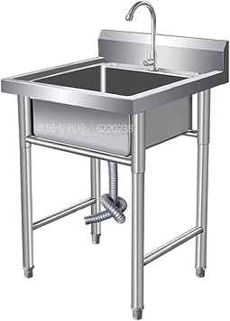 Catering Free Standing 304 Stainless Steel Utility Sink for Laundry Room With Tap and Drain, Industrial Garage Commercial Sink for Restaurant, Workshop, 50x50x80cm