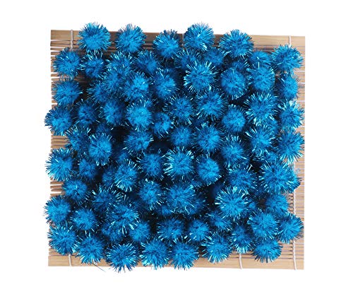 Blue Glitter Tinsel Pom Poms
