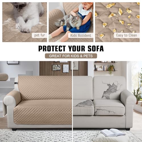 Image of TAOCOCO Sofa Protector 4 Seat Sofa Cover,Sofa Slipcovers with Storage Pockets,Anti Slip Couch Chair Covers,Washable Settee Cover for Pets(Brown)