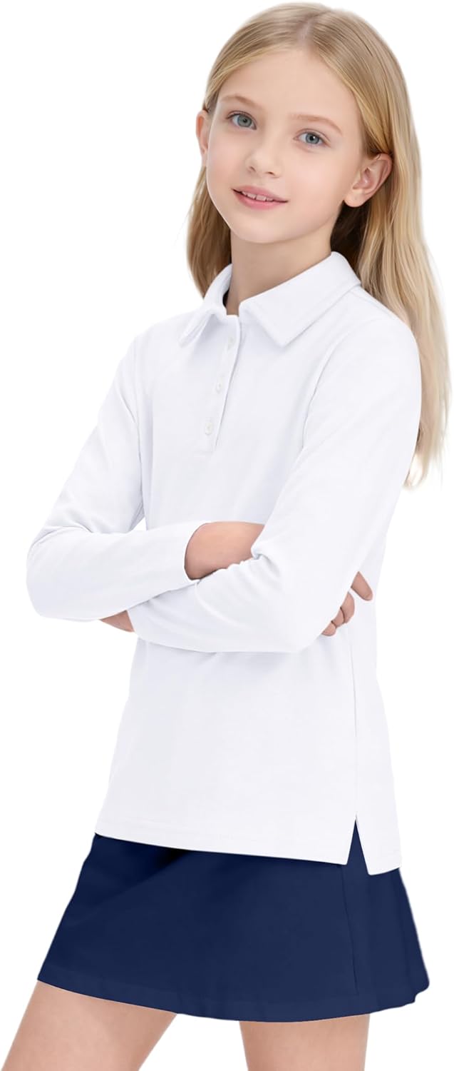 Girls Uniform Shirts Long Sleeve Polo Shirt for Girls School Uniform Shirts Size 5-14 Years - Image 2