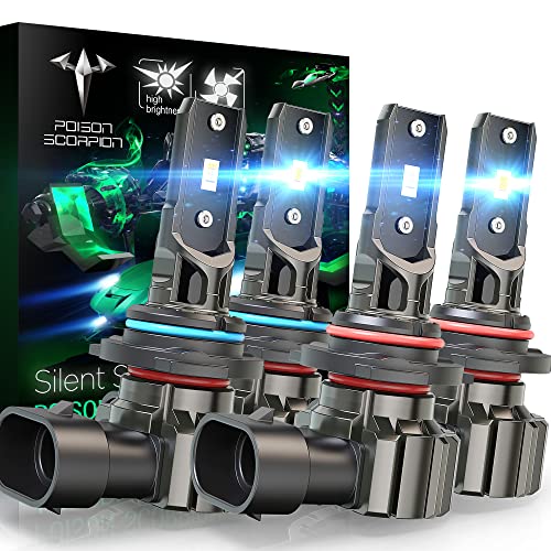 9005 9006 LED Headlight Bulbs,POISON SCORPION 24000LM hb4 Fanless Wireless hb3 Light for Car 300% Super Bright Conversion Kit 6500K Cool White Halogen Replacement-Pack of 4 9005 9006 LED Headlight Bulbs,POISON SCORPION 24000LM hb4 Fanless Wireless hb3 Light for Car 300% Super Bright Conversion Kit 6500K Cool White Halogen Replacement-Pack of 4