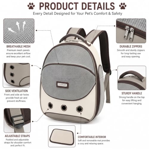 Image of Cawypety Cat Backpack Carrier, Breathable Cat Carrier Pet Backpack for Kitty Small Dog Up to 15Lbs, Transparent & Foldable Pet Carrier for Travel Hiking (White, Brown)