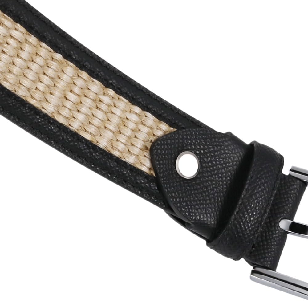 Dual-Material Leather & Hand-Woven Fabric Golf Belt – A Comfortable, Adjustable Belt with Silver Pin Buckle.