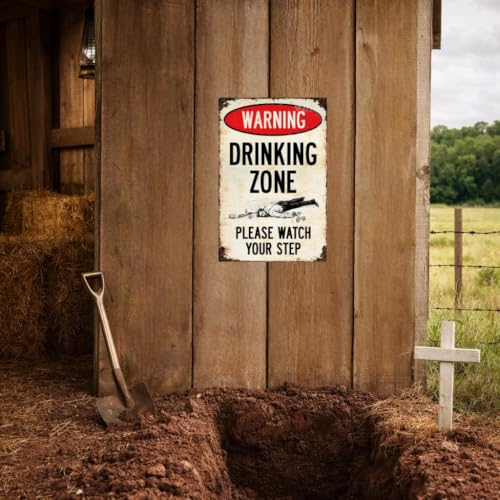 Funny Metal Sign 8x12 Inch, Warning Drinking Zone Please Watch Your Step, Hilarious Tin Wall Decor with Pre-Drilled Holes, Perfect for Home, Bar, Kitchen, Man Cave, Office Humor, Unique Alcohol Humor Wall Art - image 7
