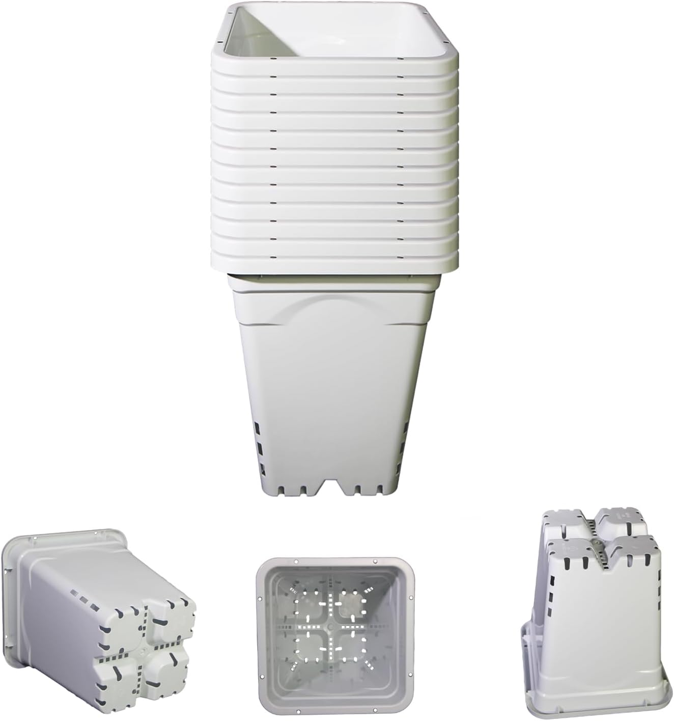 Grayish-White Square Pot Light-Blocking Plastic Planter with Hanging Holes, Hydroponic Side Holes Pot (12, 7"x 7")