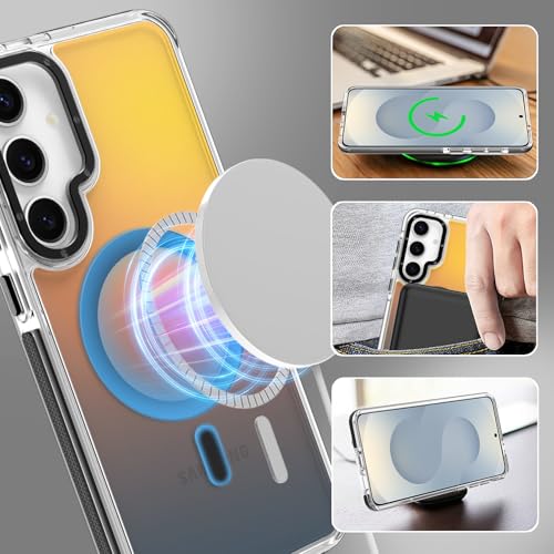 Image of Magnetic Case for Samsung Galaxy S25 Plus [Compatible with Magsafe] [Cute Fashion Fluorescent Design] [1 Screen Protector] Slim Translucent Matte Case for Galaxy S25 Plus 6.7 inch, Black