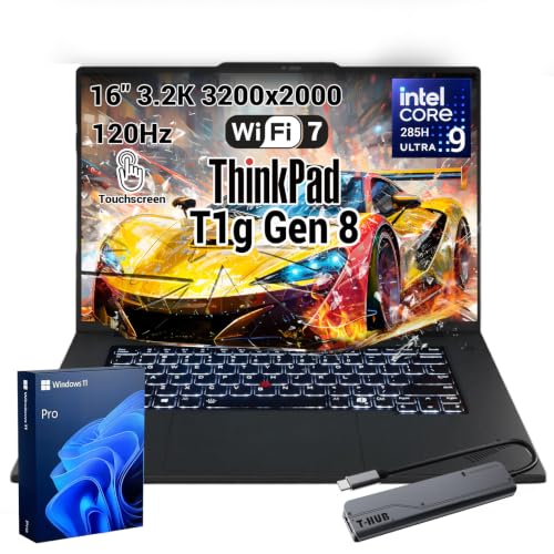 Image of Lenovo ThinkPad T1g 5070 Gaming Business AI Laptop, Intel Core Ultra 9 285H, RTX 5070, 16 inch Touchscreen 3.2K 120Hz, 64GB RAM, 2TB SSD, Fingerprint Reader, Backlit KB, Wi-Fi 7, Win 11 Pro, w /Bundle