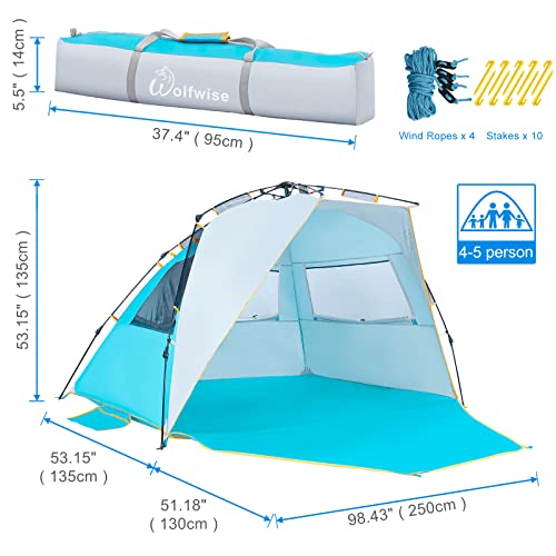Wolfwise 4-5 Person Easy Up Beach Tent Upf 50+ Portable Instant Sun Shelter Canopy Umbrella With Extended Zippered Porch #TOP5