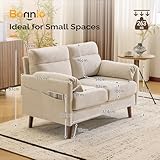 Bonnlo Fabric 2 seater sofa,Small Modern Couch with Soft Cushion,Tapered Legs and Side Pocket Storage,Compact Loveseat with Deep Seat Perfect for Living Room,Bedroom,Office,Dorm,Beige - Image 2