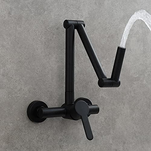 Kitchen Sink Faucet for Bar Farmhouse Commercial, Solid Brass Hot & Cold Kitchen Faucet, Folding Sink Faucet, Mixer Taps, Wall Mounted Rotation Foldable Taps, Nickel/Chrome (Color : Black a)