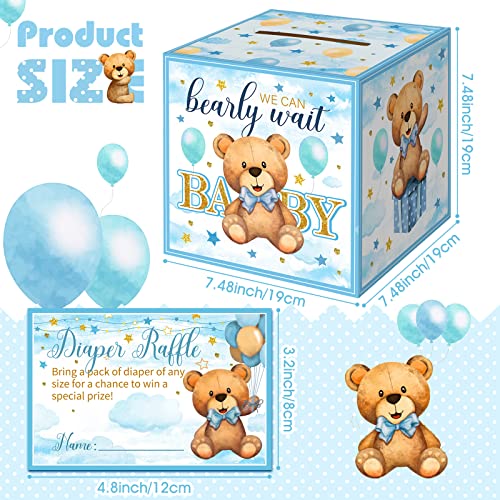 Spakon 51 Pieces Bear Diaper Raffle Tickets with Box Blue for Baby Shower Supplies Game Decoration Gender Reveal Party Bear Themed Insert Card Ticket Invitation Advice and Wishes(Null) - Thumbnail 4