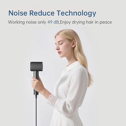 Miniatura 4 de Secador de pelo profesional de viaje, motor sin escobillas de 110000 RPM, silencioso 49 dB, ligero 0.83 libras, iones negativos, secado rápido