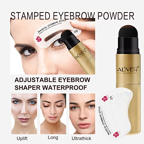 2 Colors in 1 Eyebrow Stamp Stencil Kit - Waterproof and Long Lasting One Step Brow Powder Stamp with 24 Reusable Eyebrow Stencils, 2 Brushes and 1 Razor, Upgrade Design, (Medium Brown and Light Brown )
