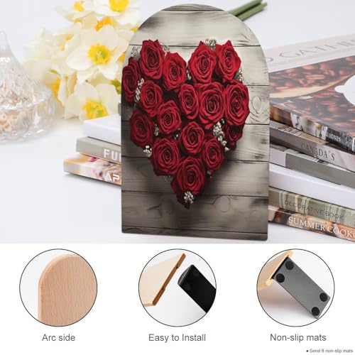 Sujetalibros de madera con rosas rojas soporte grande para libros 5