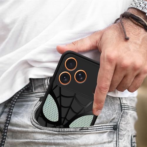 Image of Stylish Spider Back Case Cover Compatible for iPhone 17 Pro Max | Spidey Face Mask Case | Soft Silicone | Camera & Full Body Protection | Shock Proof | (Black)