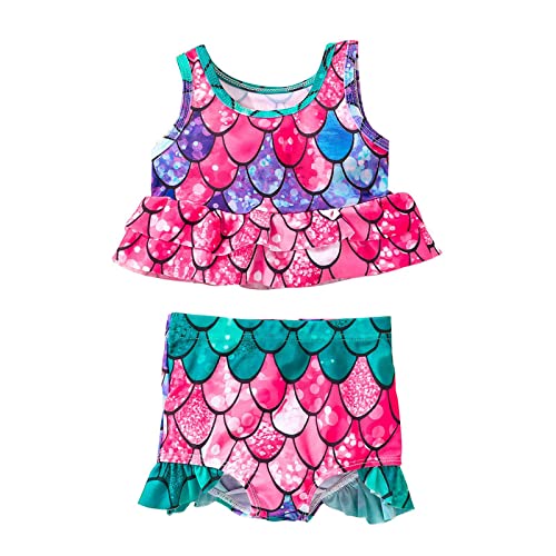 hahuha Roupa de banho infantil de verão sem mangas estampada com babados, biquíni de duas peças, rou