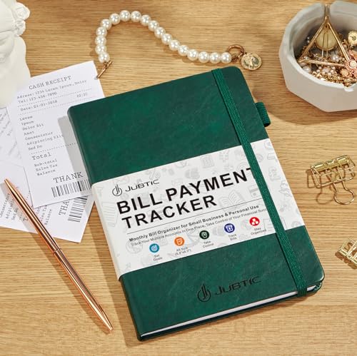 JUBTIC Bill Tracker Notebook, Bill Payment Tracker Monthly Organizer&Bill Book for Budgeting Financial,Monthly Bill Planner Expense &Payments Checklist Organizer-8.3\"x5.8\",Dark Green