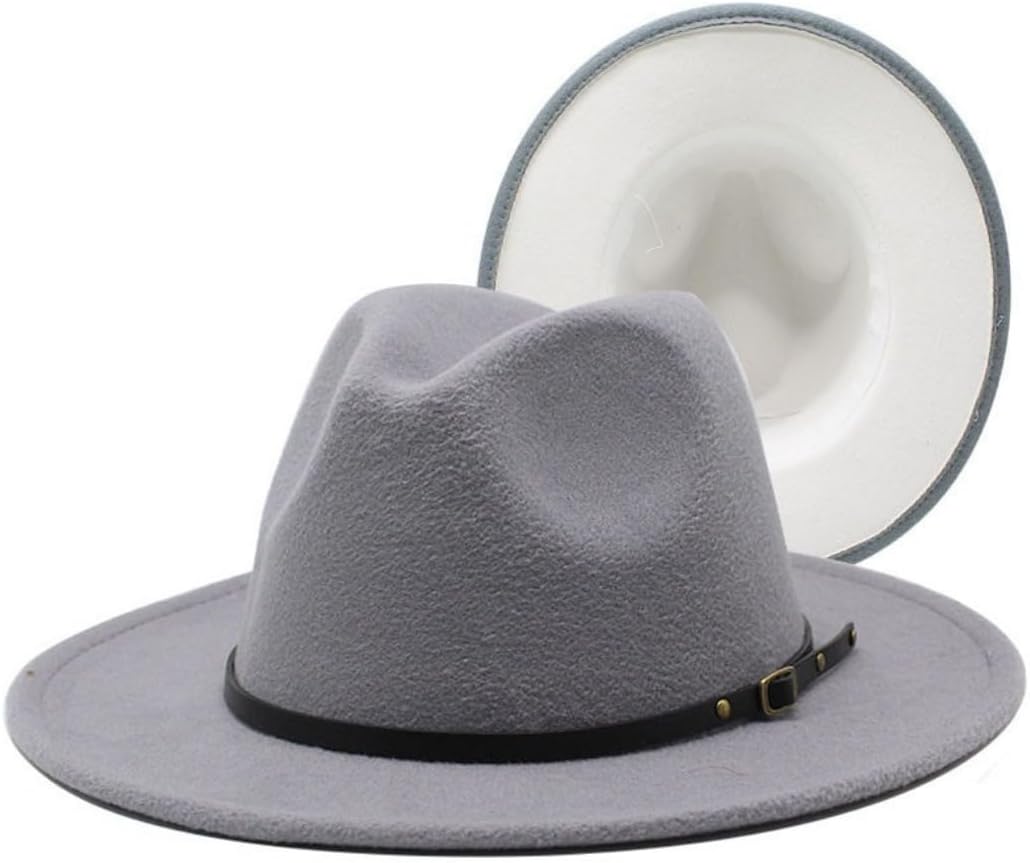 Wide Brim Fedora Hat with Black Band, White and Black Reversible, Wool Felt