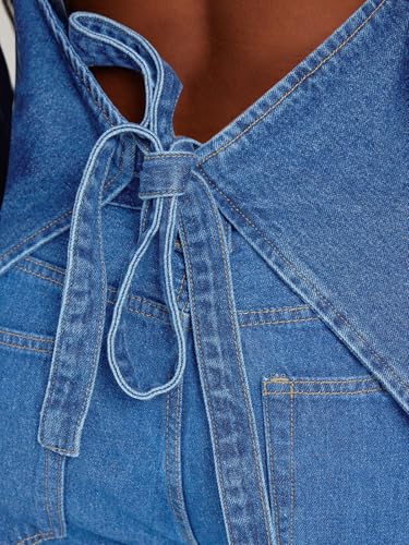 Image of Tankaneo Womens Halter Denim Vest Tops Summer Sleeveless Open Back Y2K Going Out Jean Tank Tops V Neck Button Up Waistcoat