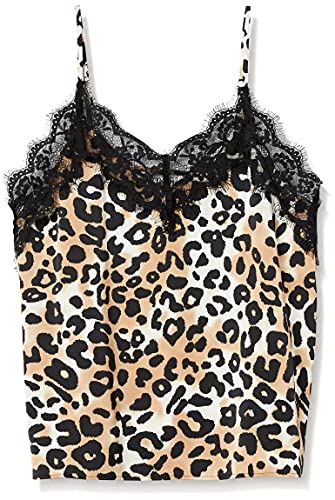 The Drop Women's Natalie V-Neck Lace Trimmed Camisole Tank Top, Ivory/Praline Leopard, S #TOP5