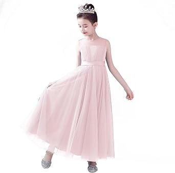 dideyttawl Long Flower Girl Dress Sleeveless Tulle Formal Gown 594