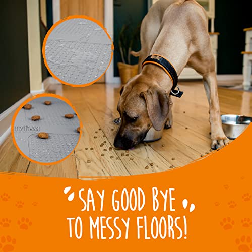 Mighty Paw Dog Bowl Splash Mat | Bpa-Free Food Grade Silicone Pet Feeding Pad. Non Slip Texture & High Lip Tray Protects Floors From Messy Spills. Waterproof & Dishwasher Safe For Easy Cleaning (Grey) #TOP1