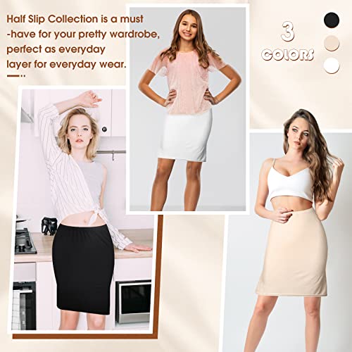 Haysandy 3 Pieces Women's Anti Static Nylon Half Slip Women's Silky Touch Anti Cling Above Knee Half Slip Dress For Under Dresses (Small), Black, White And Skin Color #TOP1