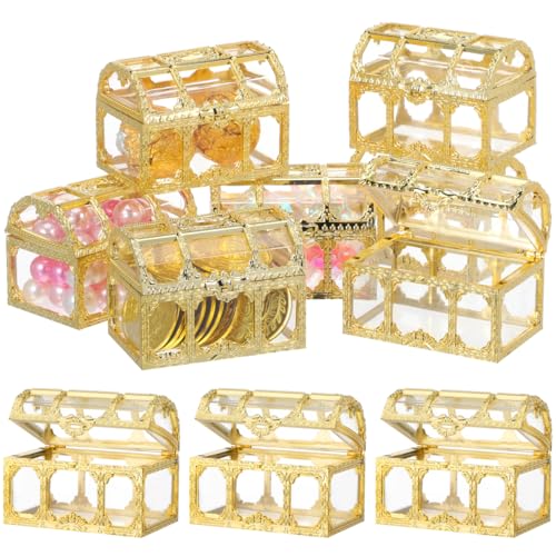 TEHAUX 10 Pack Plastic Treasure Chest Candy Boxes, Empty Gift Favor Boxes, 2.8" Mini Treasure Boxes for Wedding, Bridal Shower, Birthday Party, Holds Truffles & Small Gift by TEHAUX - Used condition - US$16.36