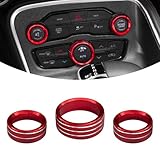 Hirificing 3PCS Air Conditioner Button for Challenger Durango 2015-2022, Car Interior Decorated Colored Climate Control AC Switch Audio CD Aluminum Trim Alloy Knob Cover Ring(Red)