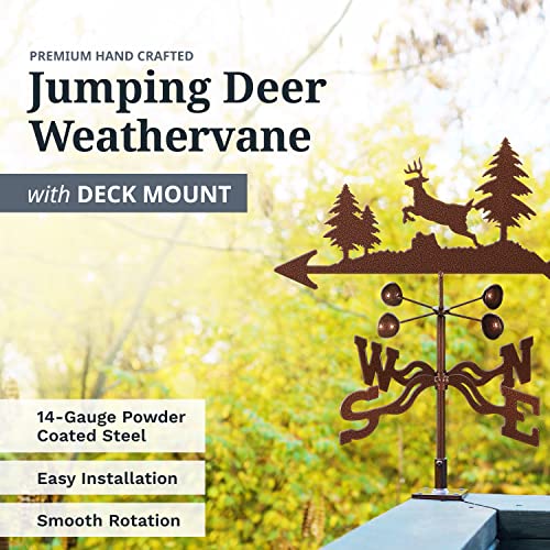 Ez Vane Steel Jumping Deer Weathervane 21” Height, Includes Metal Deck Mount, Wind Cups & Brackets | Hand-Crafted And Family-Owned, Made In The Usa With Triple Powder Coating, Limited #TOP1
