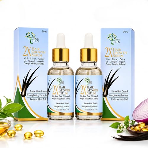 Image of Four Trees 2X Hair Growth Serum | Faster Hair Growth & Reduces Hair Fall | With Biotin, Redensyl, Onion Oil | For Men & Women | 30 ml