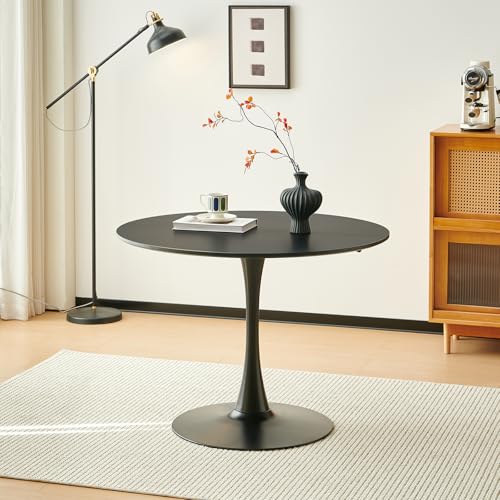 buybyroom Skandinavisch Moderner Runder Esstisch, Schreibtisch, Bartisch, Geeignet für Küche, Esszimmer, Wohnzimmer und Büro, für 2-4 Personen, Durchmesser 100 cm, Schwarz