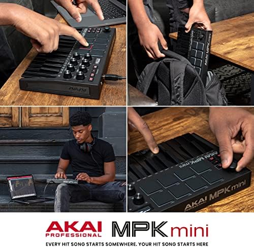 AKAI Professional MPK Mini MK3  25 Key USB MIDI Keyboard Controller with 8 Backlit Drum Pads, 8 Knobs and Music Production Software Included (Black)